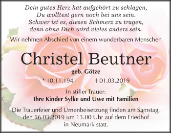 Traueranzeige von Christel Beutner von Mitteldeutsche Zeitung Merseburg/Querfurt