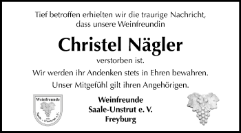 Traueranzeige von Christel Nägler von Mitteldeutsche Zeitung