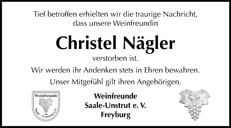  Traueranzeige für Christel Nägler vom 27.03.2019 aus Mitteldeutsche Zeitung