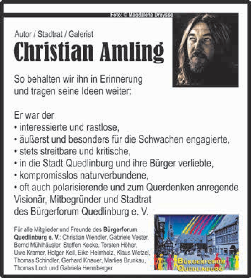  Traueranzeige für Christian Amling vom 25.02.2019 aus Super Sonntag Quedlinburg