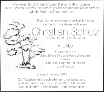 Traueranzeige von Christian Scholz von Super Sonntag Wittenberg