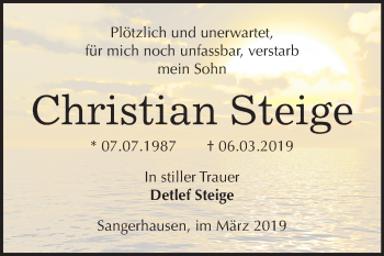 Traueranzeige von Christian Steige von Mitteldeutsche Zeitung Sangerhausen