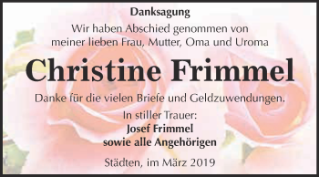 Traueranzeige von Christine Frimmel von WVG - Wochenspiegel NMB / WSF / ZTZ