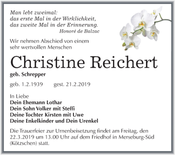 Traueranzeige von Christine Reichert von Mitteldeutsche Zeitung Merseburg/Querfurt