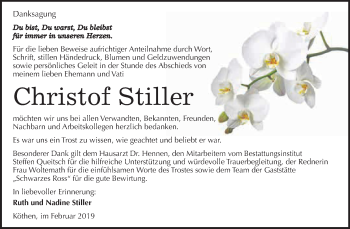 Traueranzeige von Christof Stiller von WVG - Wochenspiegel Dessau / Köthen