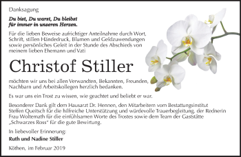 Traueranzeige von Christof Stiller von Mitteldeutsche Zeitung Köthen
