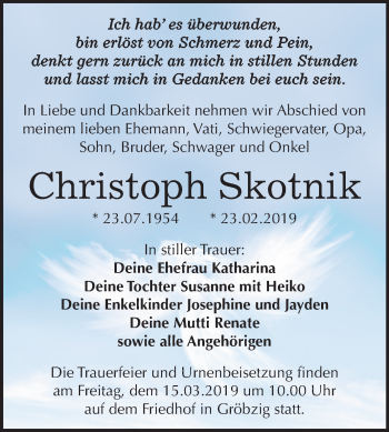 Traueranzeige von Christoph Skotnik von Mitteldeutsche Zeitung Köthen