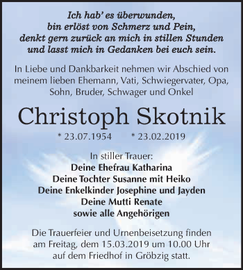 Traueranzeige von Christoph Skotnik von WVG - Wochenspiegel Dessau / Köthen