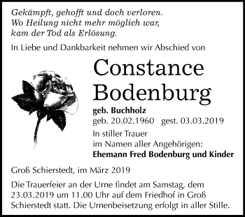 Traueranzeige von Constance Bodenburg von Mitteldeutsche Zeitung Aschersleben