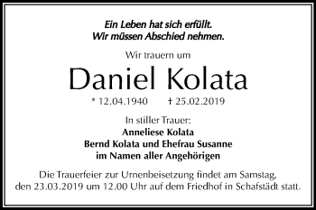 Traueranzeige von Daniel Kolata von Mitteldeutsche Zeitung Merseburg/Querfurt