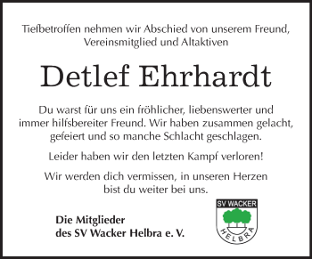 Traueranzeige von Detlef Ehrhardt von Mitteldeutsche Zeitung