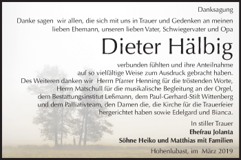 Traueranzeige von Dieter Hälbig von Mitteldeutsche Zeitung