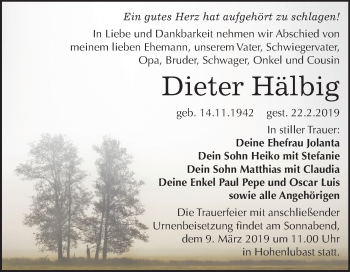 Traueranzeige von Dieter Hälbig von Mitteldeutsche Zeitung