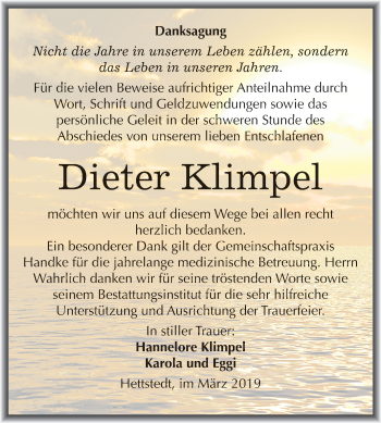 Traueranzeige von Dieter Klimpel von Mitteldeutsche Zeitung