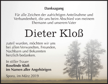 Traueranzeige von Dieter Kloß von Mitteldeutsche Zeitung