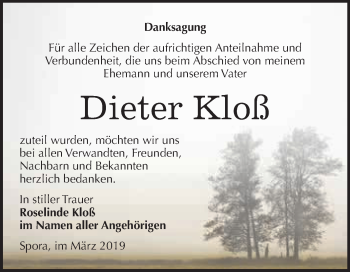 Traueranzeige von Dieter Kloß von WVG - Wochenspiegel NMB / WSF / ZTZ