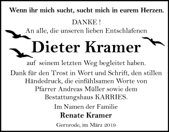 Traueranzeige von Dieter Kramer von Mitteldeutsche Zeitung Quedlinburg
