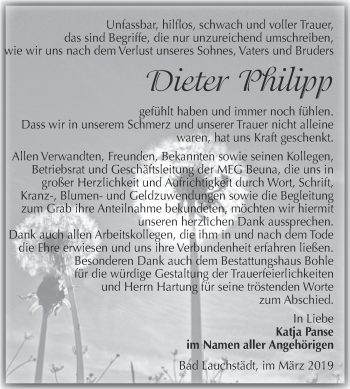 Traueranzeige von Dieter Philipp von Super Sonntag Merseburg