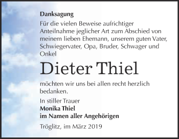 Traueranzeige von Dieter Thiel von WVG - Wochenspiegel NMB / WSF / ZTZ