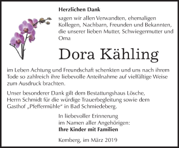 Traueranzeige von Dora Kähling von Mitteldeutsche Zeitung