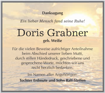 Traueranzeige von Doris Grabner von Super Sonntag Merseburg