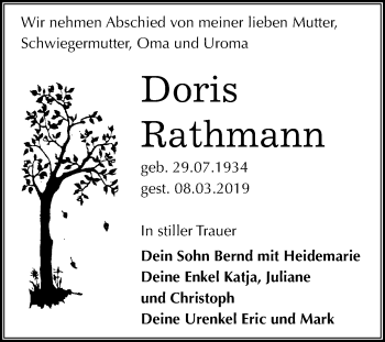 Traueranzeige von Doris Rathmann von Mitteldeutsche Zeitung