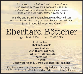 Traueranzeige von Eberhard Böttcher von WVG - Wochenspiegel Merseburg