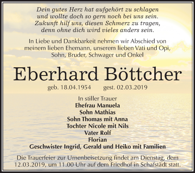 Traueranzeige für Eberhard Böttcher vom 09.03.2019 aus Mitteldeutsche Zeitung Merseburg/Querfurt