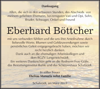 Traueranzeige von Eberhard Böttcher von WVG - Wochenspiegel Merseburg