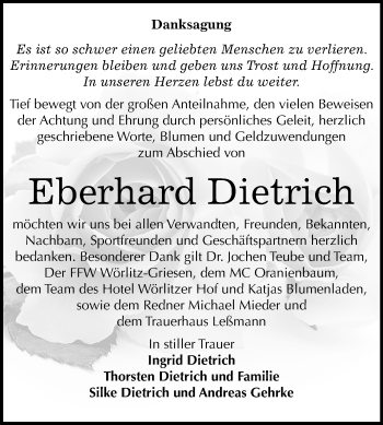 Traueranzeige von Eberhard Dietrich von Mitteldeutsche Zeitung