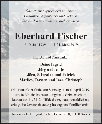 Traueranzeige von Eberhard Fischer von Mitteldeutsche Zeitung