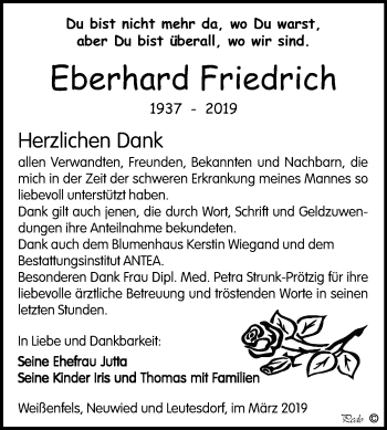Traueranzeige von Eberhard Friedrich von Mitteldeutsche Zeitung Weißenfels
