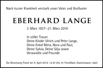 Traueranzeige von Eberhard Lange von Mitteldeutsche Zeitung