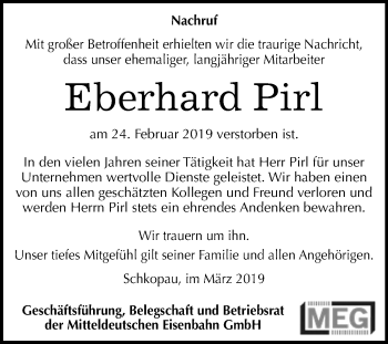 Traueranzeige von Eberhard Pirl von Mitteldeutsche Zeitung Halle/Saalkreis