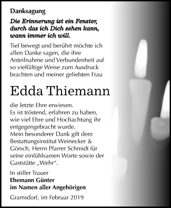 Traueranzeige von Edda Thiemann von Mitteldeutsche Zeitung