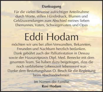Traueranzeige von Eddi Hodam von WVG - Wochenspiegel Dessau / Köthen