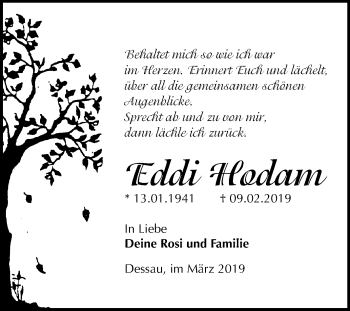 Traueranzeige von Eddi Hodam von Mitteldeutsche Zeitung Dessau-Roßlau