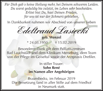 Traueranzeige von Edeltraud Lasiecki von Mitteldeutsche Zeitung Merseburg/Querfurt