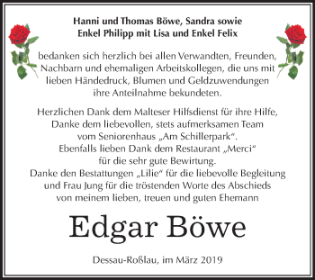 Traueranzeige von Edgar Böwe von Mitteldeutsche Zeitung