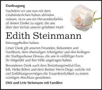 Traueranzeige von Edith Steinmann von Mitteldeutsche Zeitung