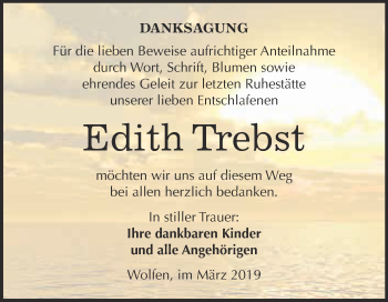 Traueranzeige von Edith Trebst von WVG - Wochenspiegel Bitterfeld