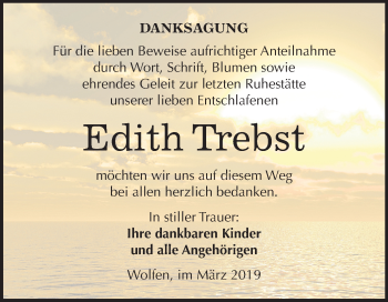 Traueranzeige von Edith Trebst von Mitteldeutsche Zeitung Bitterfeld