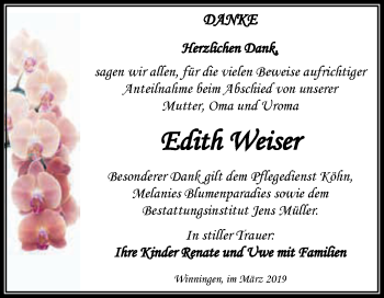 Traueranzeige von Edith Weiser von Super Sonntag Aschersleben