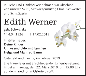 Traueranzeige von Edith Werner von Mitteldeutsche Zeitung Zeitz