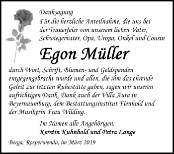 Traueranzeige von Egon Müller von Mitteldeutsche Zeitung