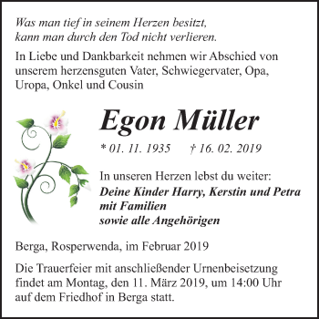 Traueranzeige von Egon Müller von Mitteldeutsche Zeitung