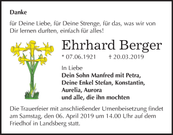 Traueranzeige von Ehrhard Berger von Mitteldeutsche Zeitung Halle/Saalkreis