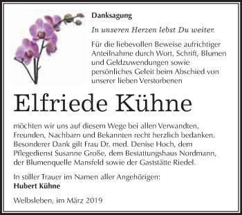 Traueranzeige von Elfriede Kühne von Wochenspiegel Mansfelder Land