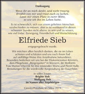 Traueranzeige von Elfriede Sieb von Mitteldeutsche Zeitung