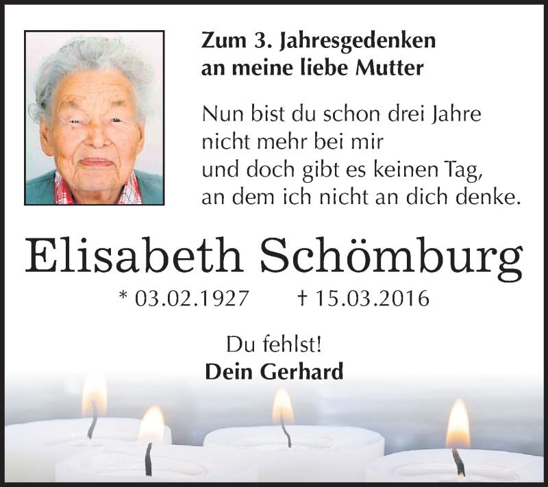  Traueranzeige für Elisabeth Schömburg vom 15.03.2019 aus Mitteldeutsche Zeitung